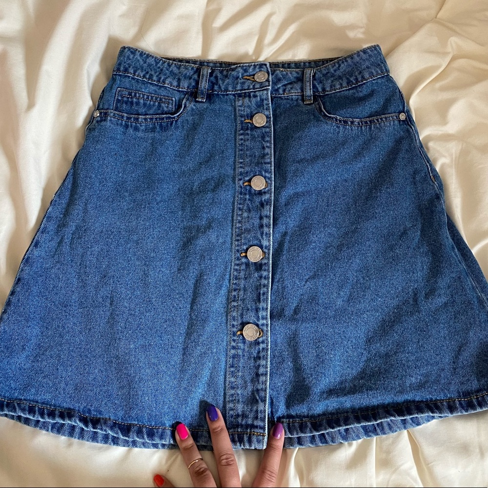 Buttoned Blue Jean High Waisted Skirt